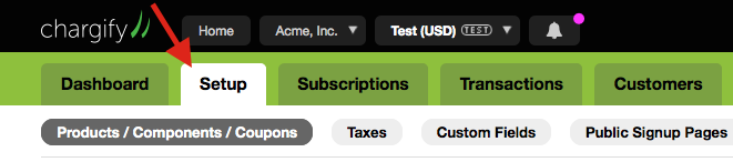 Chargify Setup Tab