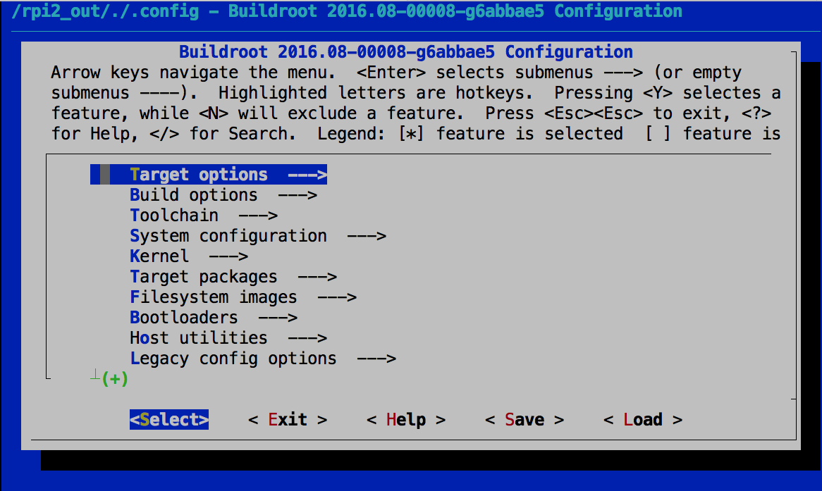 Buildroot Configuration initial screen